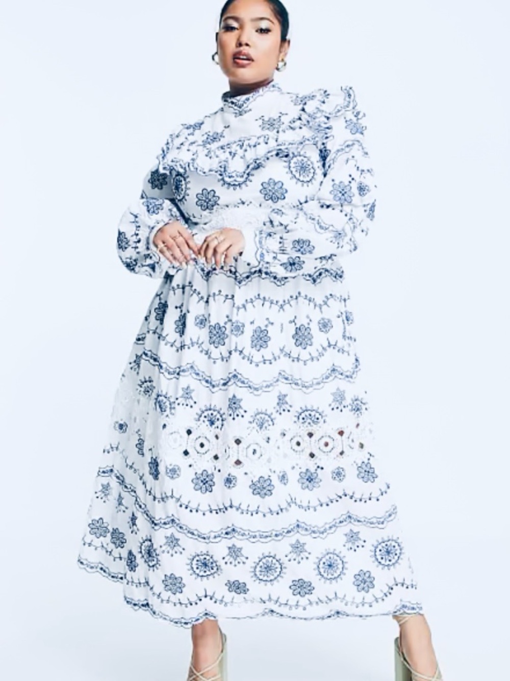 NWT ASOS EDITION sz14 broderie blouson sleeve midi dress…